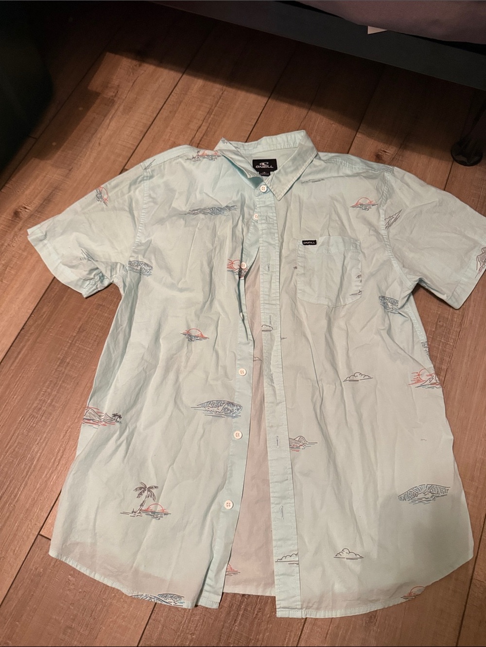 O'Neill Men's Light Mint Short-Sleeve Button-Down Shirt with Island Motif